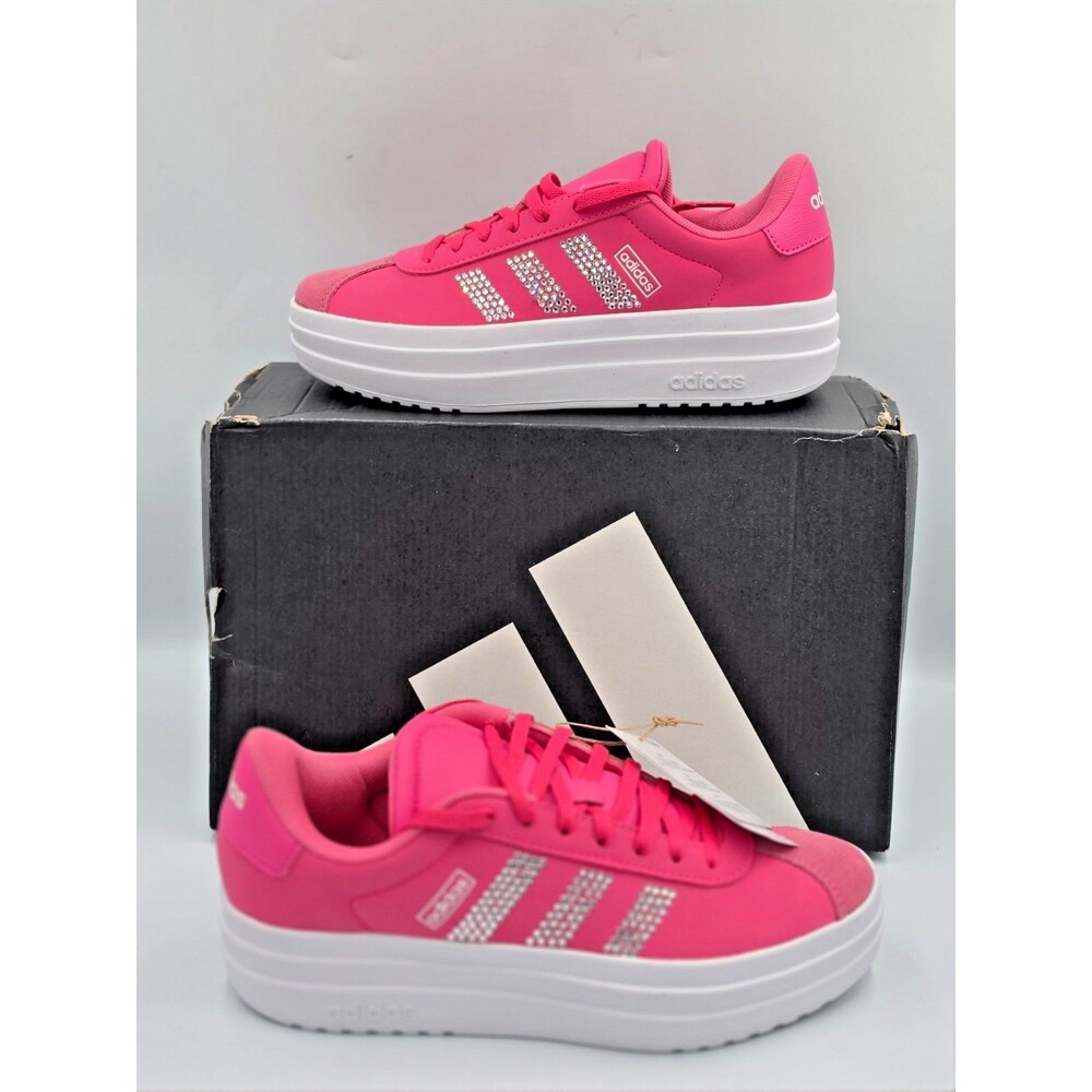 adidas VL Court Bold J Pink Rhinestone Platform Women 7.5 Youth 6 JH9496 NIB
